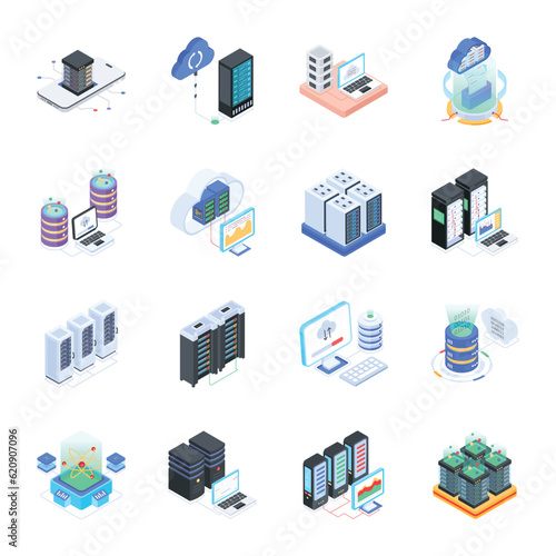 Pack of Database Isometric Icons 


