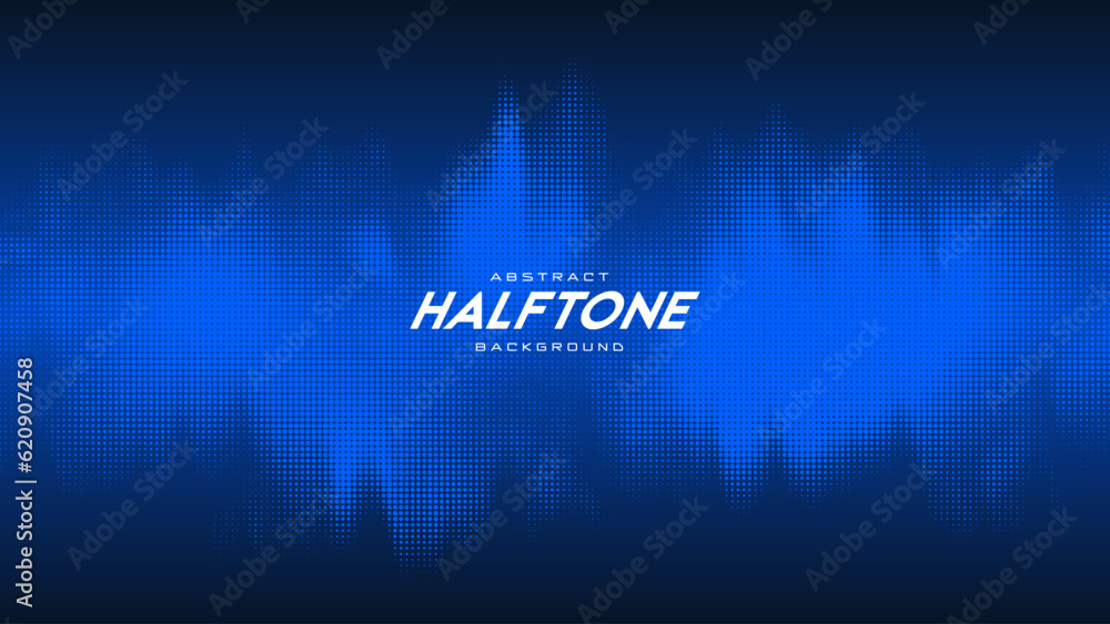 Abstract vector torn blue halftone sound wave. Scrathed dotted texture element.