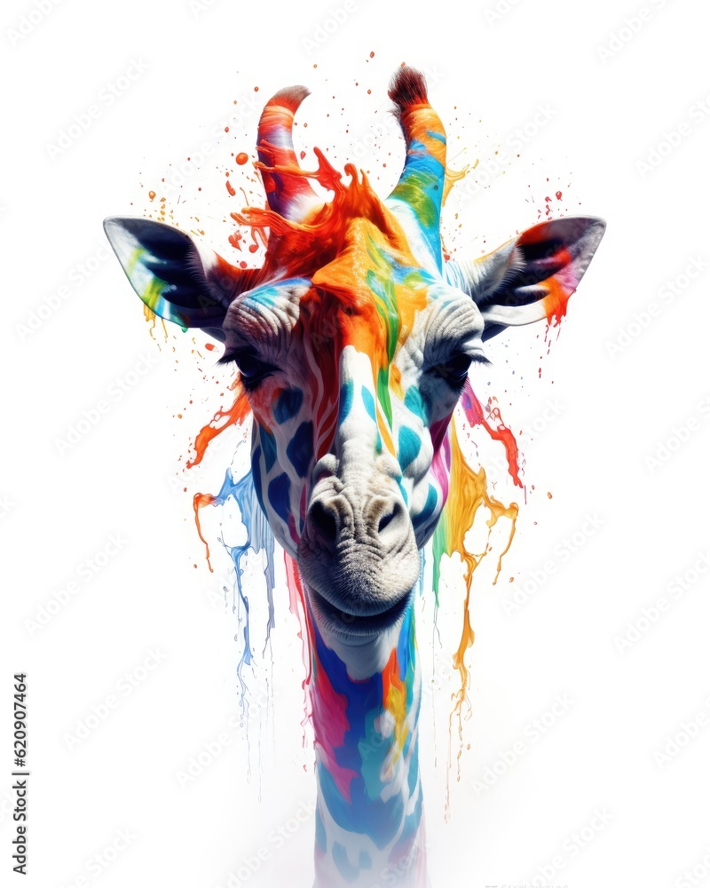 Obraz premium fluidity and unpredictability of watercolors by creating a dynamic and energetic Giraffe print. bold brushstrokes and splashes of color to depict the Giraffe movement and power