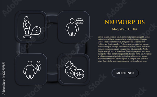 Obesity problem line icon. Overweight, cardiovascular disease, water, scales, fat. Neomorphism style. Vector line icon