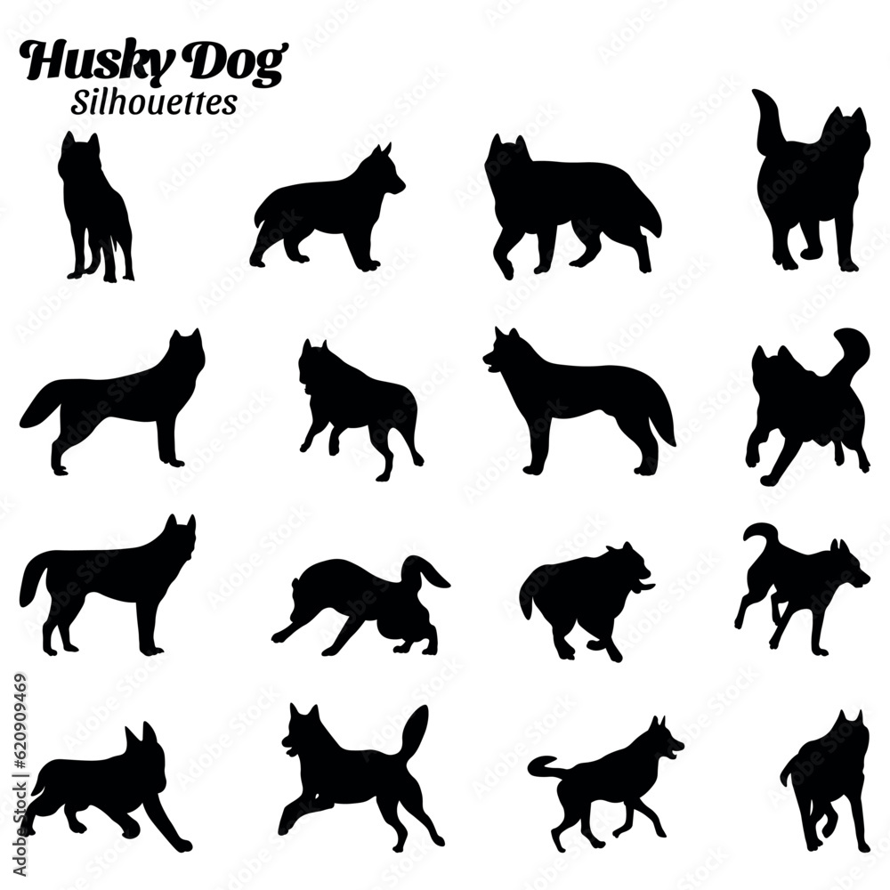 Husky dog silhouette vector set