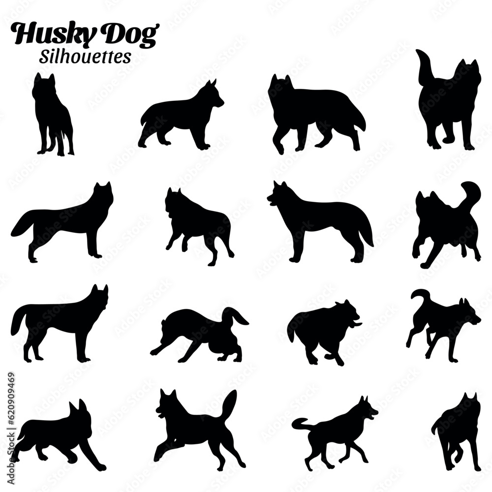 Husky dog silhouette vector set Husky dog silhouette vector set