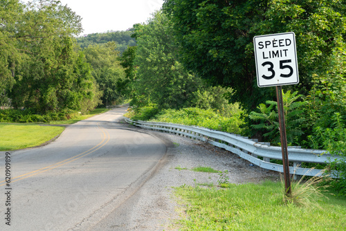 Rural Road with Speed Limit Sign