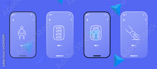 Voting line icon. Elections, ballot, candidate, deputy, president, every voice must be heard. Glassmorphism style. Ui phone app