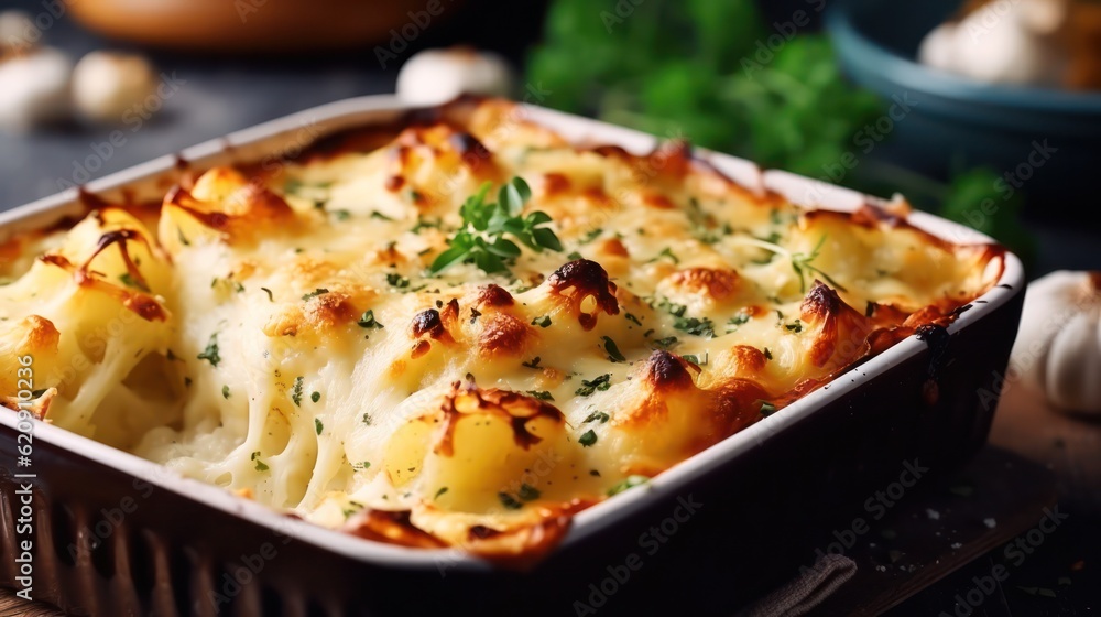 Potato casserole with cream sauce. generative AI Potato casserole with cream sauce. generative AI