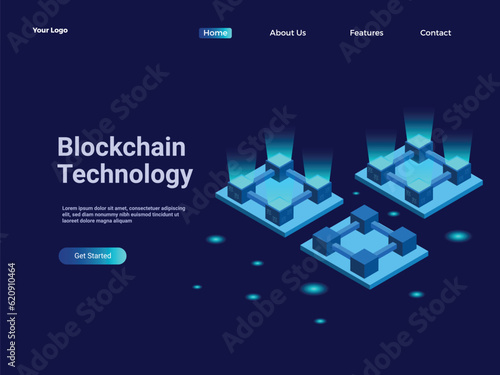 Blockchain technology cyber security vector illustration website landing page