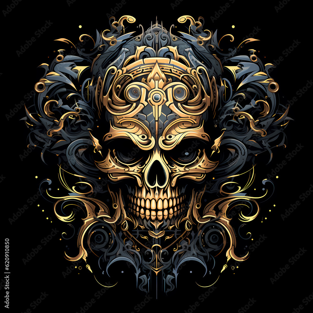 Skull and Steampunk Elements tshirt tattoo design dark art illustration isolated on black