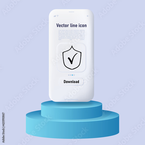 Verification line icon. Verification, truth, confirmation, inspection, authenticity, trust, identification. Neomorphism style. Ui phone app