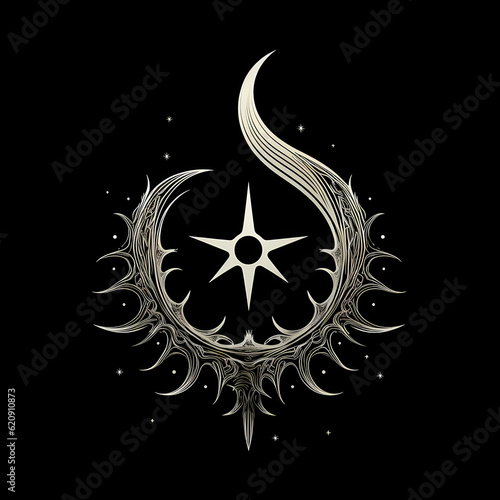 Star and Crescent  Baha Faith tshirt tattoo design dark art illustration isolated on black photo