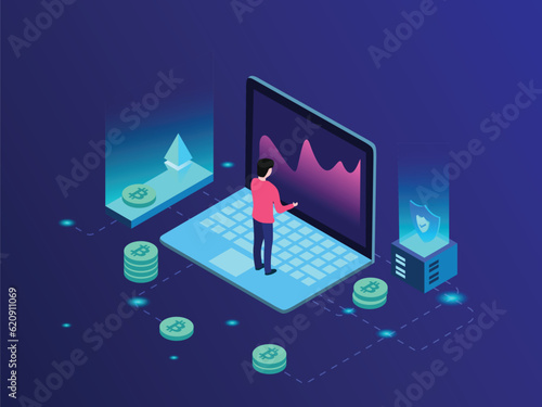 Vector crypto currency website graphics content illustration