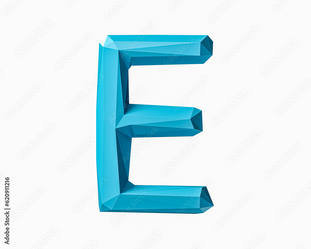 Letters made of low poly blue material. 3d illustration of green plant alphabet isolated on white background Letters made of low poly blue material. 3d illustration of green plant alphabet isolated on white background