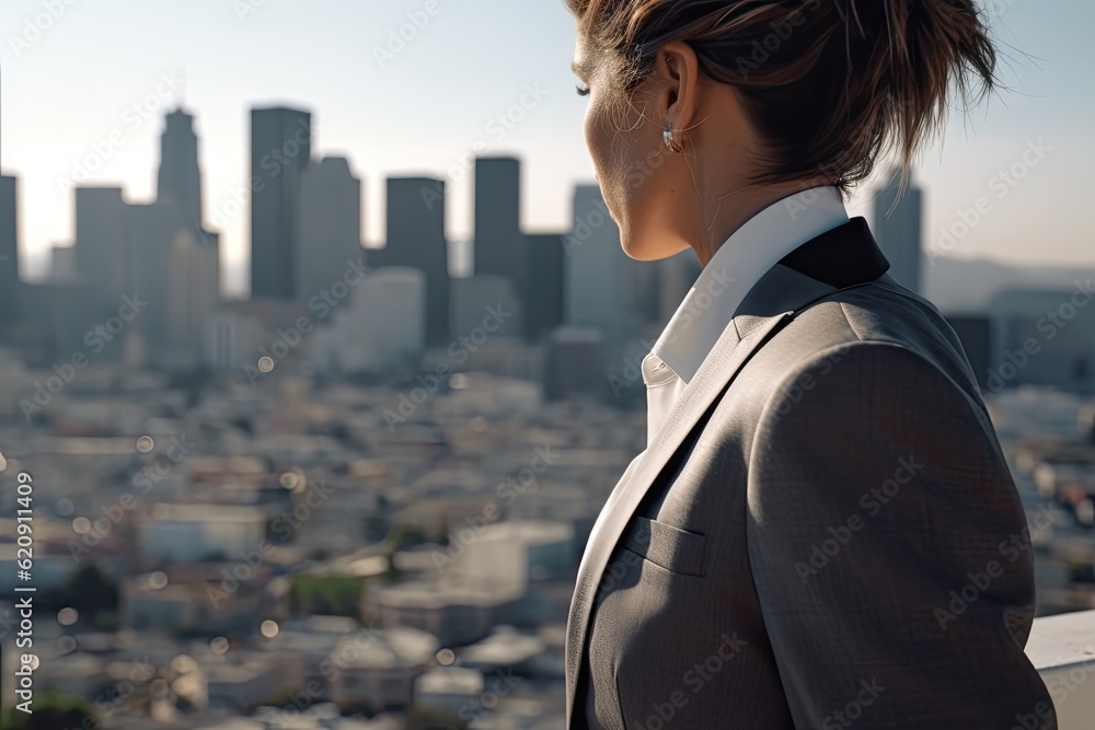 Businesswoman on Building on Blurred Background. Business Concept Businesswoman on Building on Blurred Background. Business Concept
