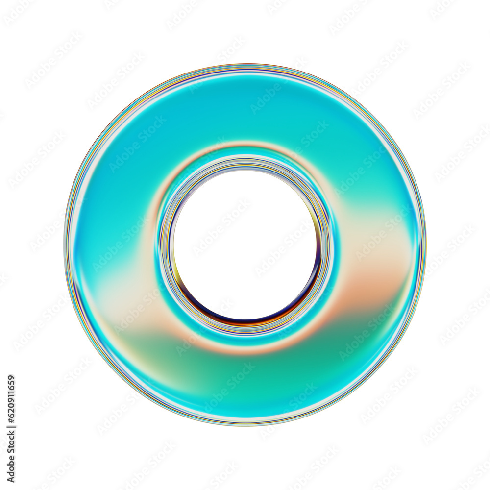 Blue Holographic Letter O. Realistic 3D Render. Cut Out. Blue Holographic Letter O. Realistic 3D Render. Cut Out.