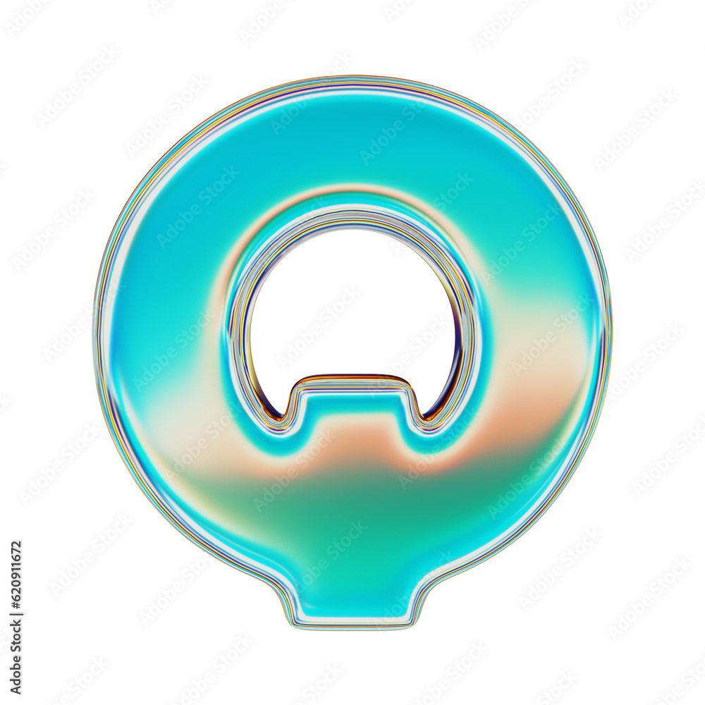 Blue Holographic Letter Q. Realistic 3D Render. Cut Out. Blue Holographic Letter Q. Realistic 3D Render. Cut Out.