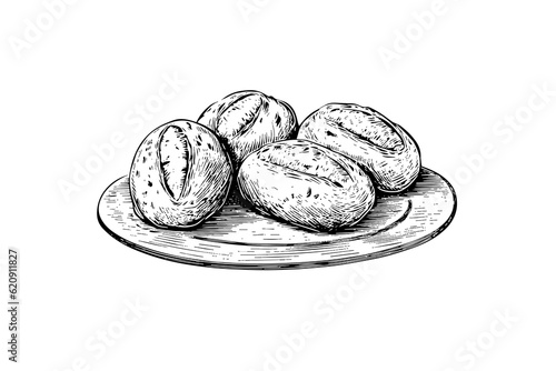 Loaf of bread. Vector hand drawn vintage engraving style vector illustration.