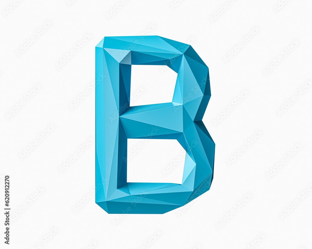 Letters made of low poly blue material. 3d illustration of green plant alphabet isolated on white background Letters made of low poly blue material. 3d illustration of green plant alphabet isolated on white background