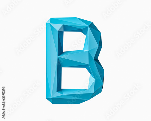 Letters made of low poly blue material. 3d illustration of green plant alphabet isolated on white background