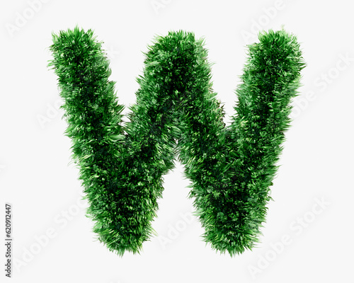 Letters made of green lawn grass. 3d illustration of green plant alphabet isolated on white background