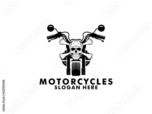 Motorcycle Vintage with Skull logo concept in black and white colors isolated vector illustration