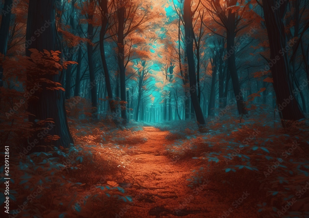 Autumn forest scene, generative ai