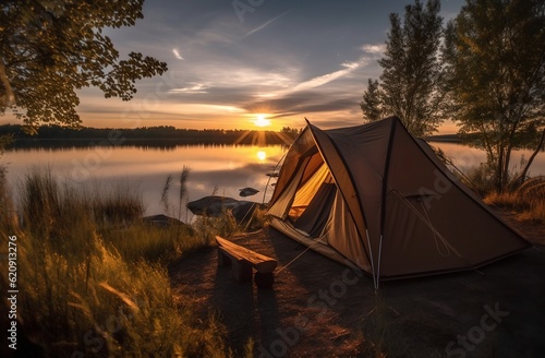 Tent on the lake, generative ai