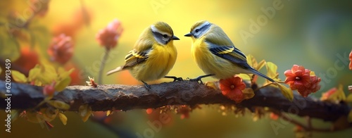 Couple birds on a tree branch, generative ai