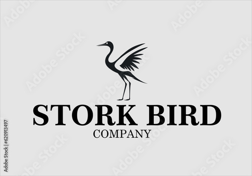crane bird vector logo design, vector illustration. Emblem design on white background