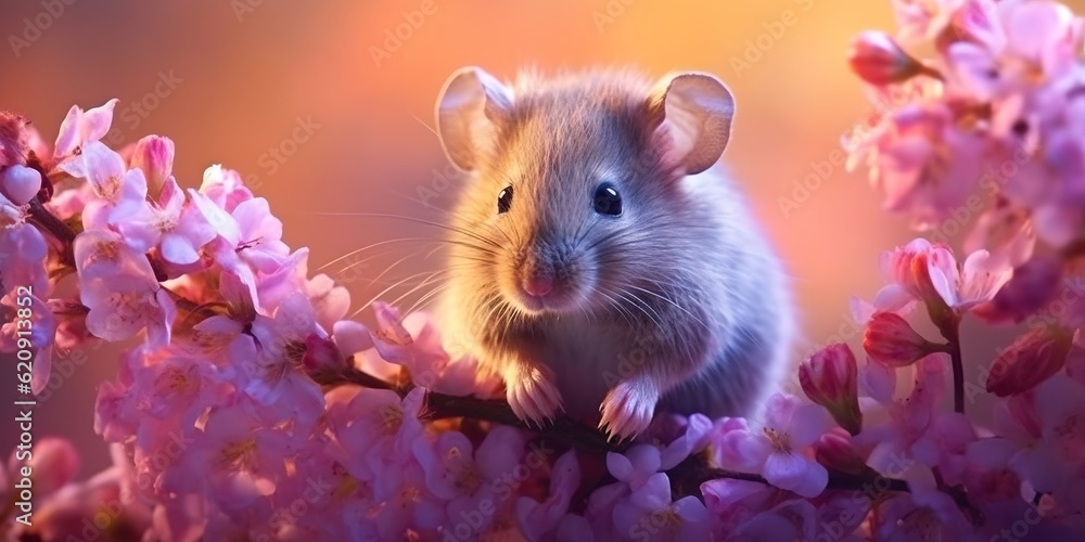 Mouse in flowers, generative ai Mouse in flowers, generative ai