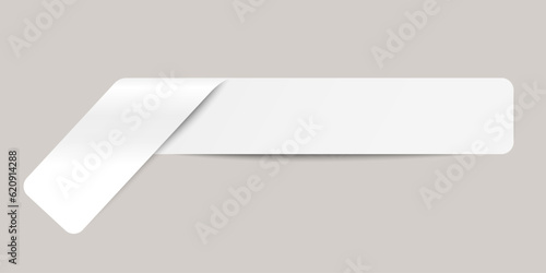 White realistic paper adhesive sticker with curved corner on transparent background.