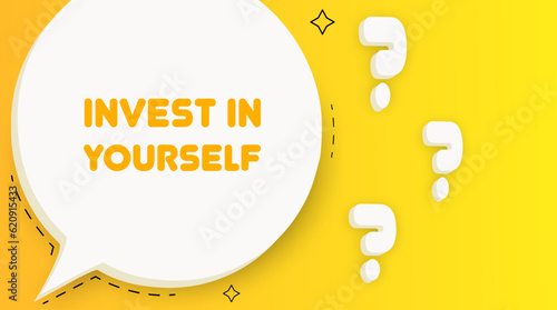 Invest in yourself banner. Speech bubble with Invest in yourself text. Business concept. 2d illustration. Pop art style. Vector line icon for Business