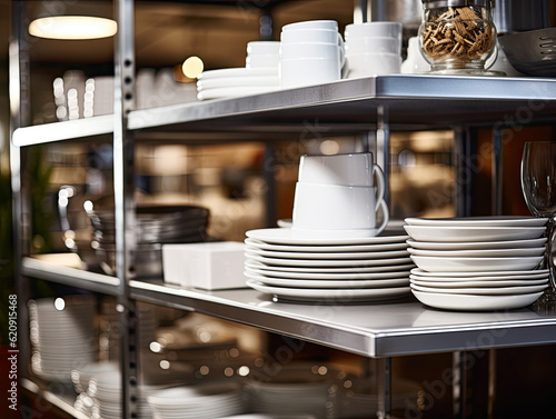 Flawless Display: A Close-Up of Impeccable Ceramic Ware in a Professional Bakery Setting