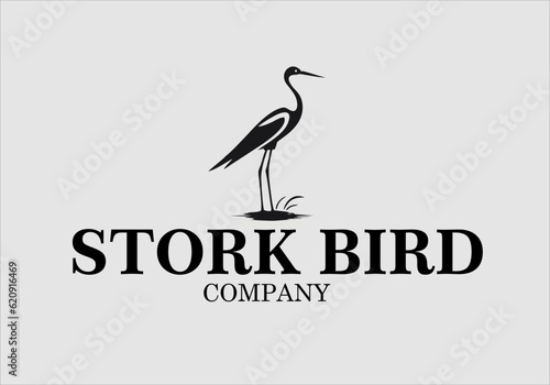 crane bird vector logo design, vector illustration. Emblem design on white background