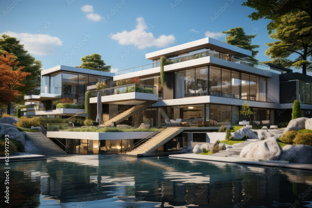 Modern futuristic luxury home. AI generative.