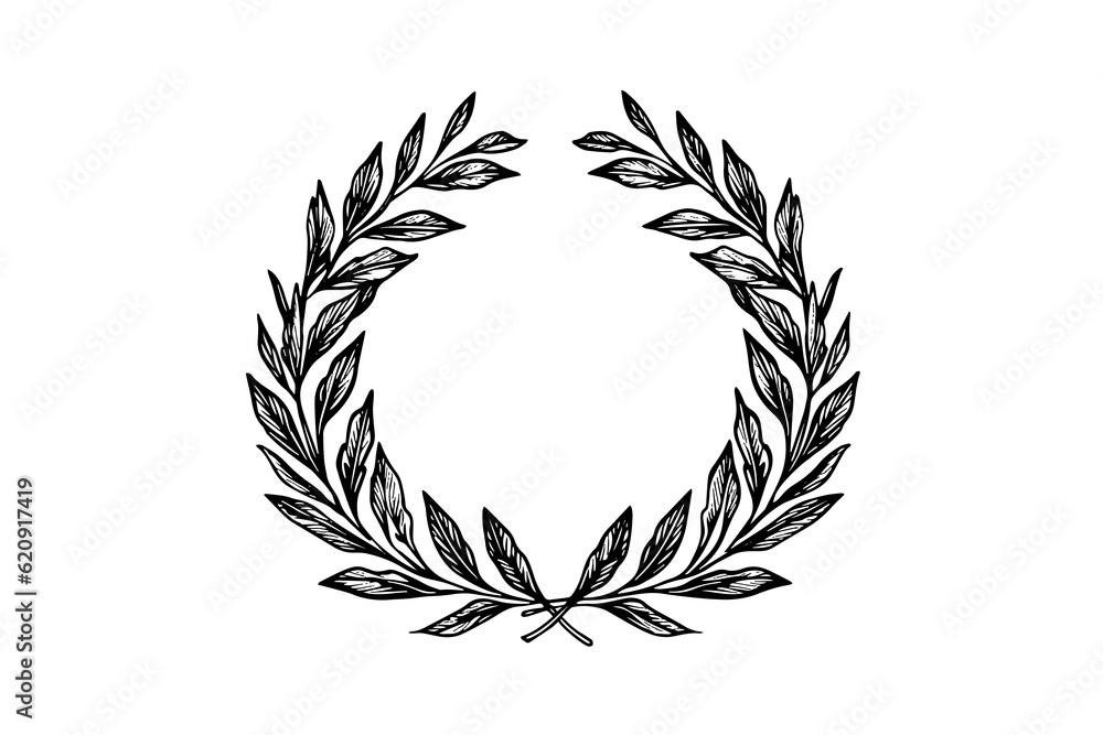 Fototapeta premium Laurel wreath vintage Baroque frame border monogram engraving vector illustration.
