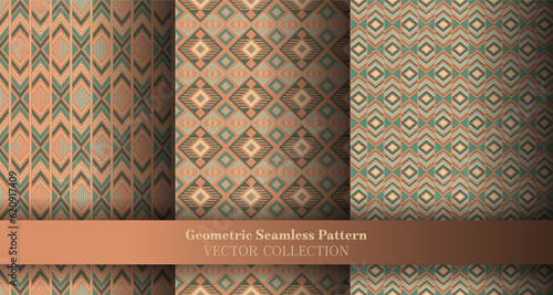 Vintage geometric chevron seamless pattern package. Islamic motif ethnic patterns. Chevron lozenge geometric vector repeat backdrop bundle. Cover background swatches.