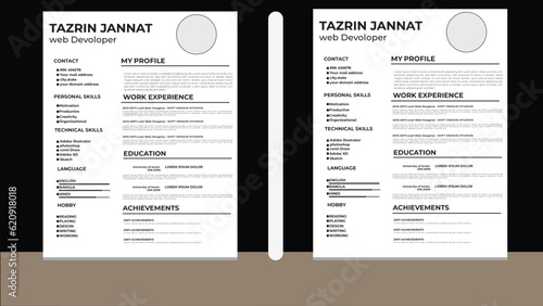 Black and White Minimal Resume Layout .Modern Resume Design Layout.