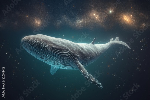 whale floating in starry outer space, Generative AI © JOSE