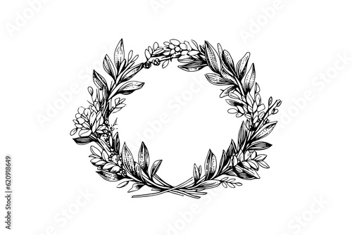 Laurel wreath vintage Baroque frame border monogram engraving vector illustration.