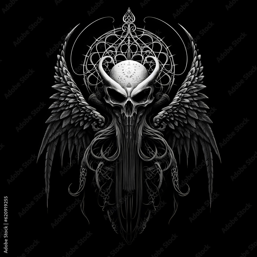 the occult tshirt tattoo design dark art illustration isolated on black
