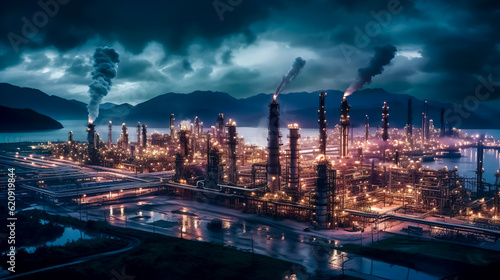 oil refineries and chemical industry at night  processing plants  made with Generative AI