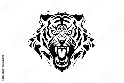 Tiger mascot sport or tattoo design. Black and white vector illustration logotype sign art.