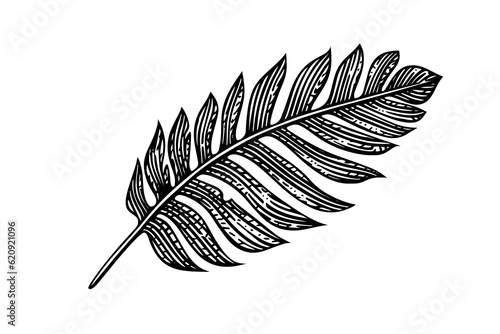 Exotic tropical leaf hand drawn vector. Botanical leaves engraved ink art.