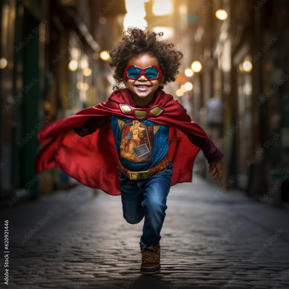 Child dressed as a superhero. Generative AI.