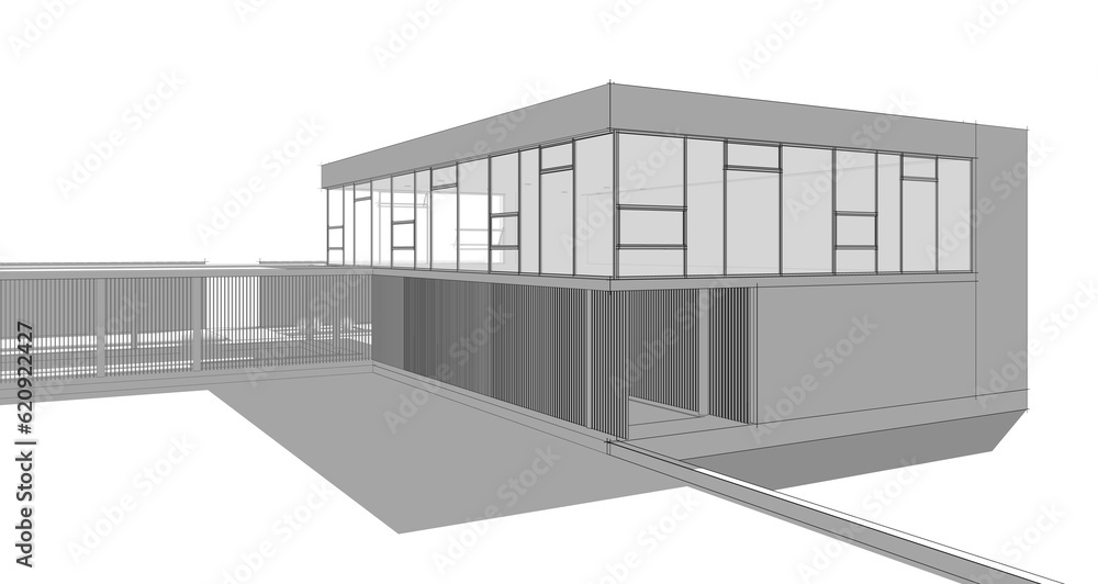 Modern house sketch 3d illustration Modern house sketch 3d illustration