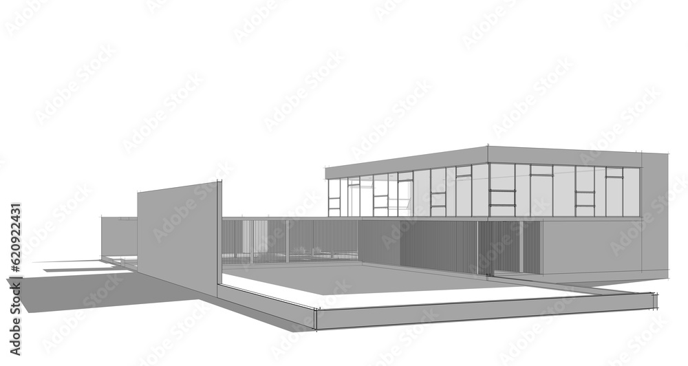 Modern house sketch 3d illustration Modern house sketch 3d illustration