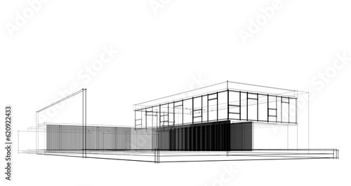 Modern house sketch 3d illustration