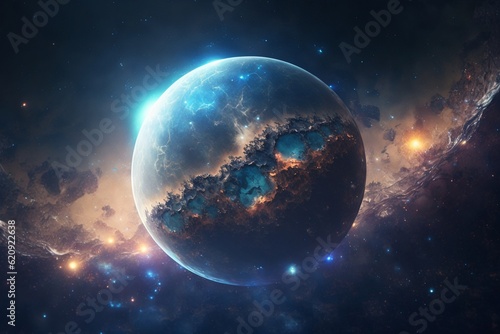 planet floating in starry outer space, Generative AI