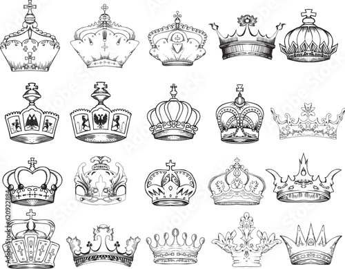 set of royal crowns vector 