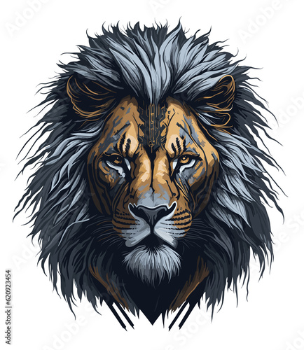 Illustration of a Lion head with a gray mane  Generative AI 