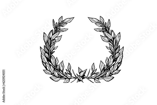Laurel wreath vintage Baroque frame border monogram engraving vector illustration.